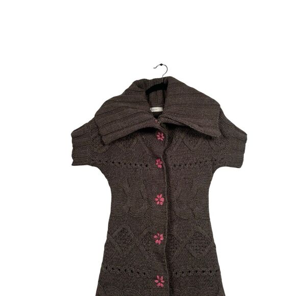 Anthropologie Sleeping on Snow Brown Chunky Tunic Snap Cardigan Sweater Sz S - Picture 4 of 8